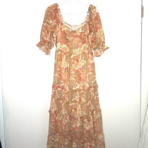 Spring Peachy Boho Print Maxi Dress